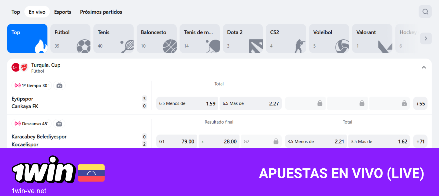 Apuestas en vivo 1Win Venezuela: streaming, cashout y cuotas dinámicas